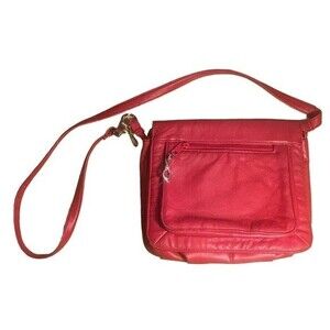 Laura Scott Red Leather Medium Messenger Bag Crossbody Purse Shoulder Bag